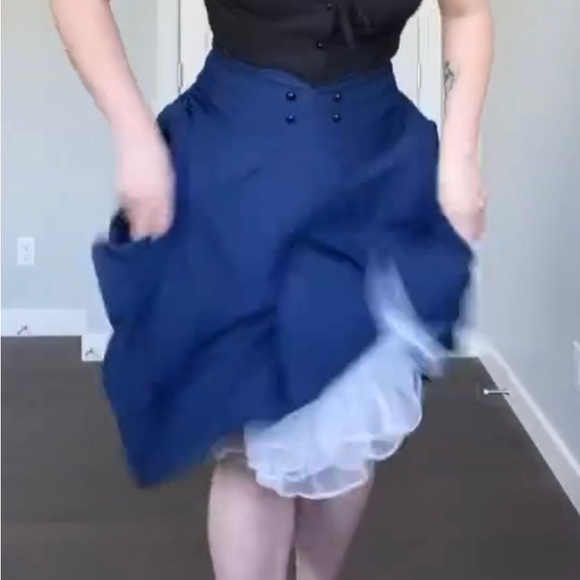 NWT Bella Poque size M black high waisted flared retro midi skirt with pockets - Picture 9 of 11